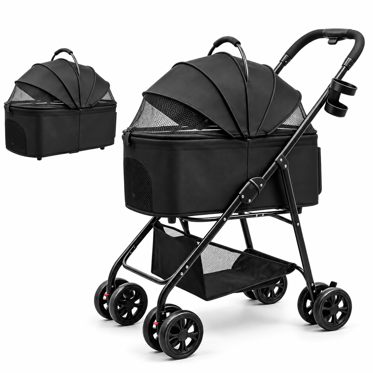 3-in-1 Foldable Pet Stroller with Detachable Carrier